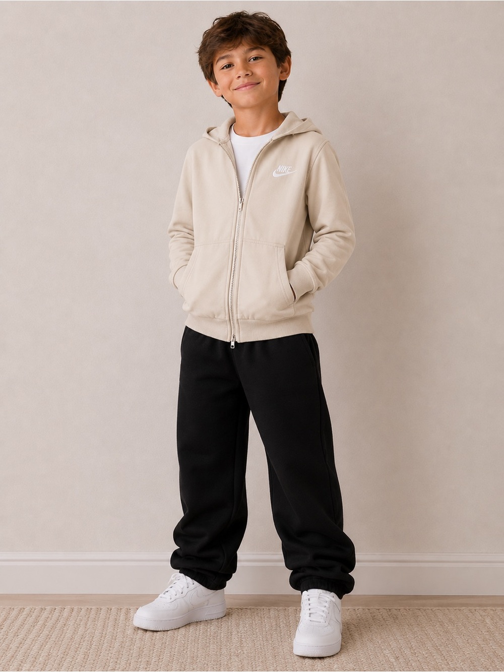Youth Medium Nike Cream Full Zip Hoodie Sweatshirt